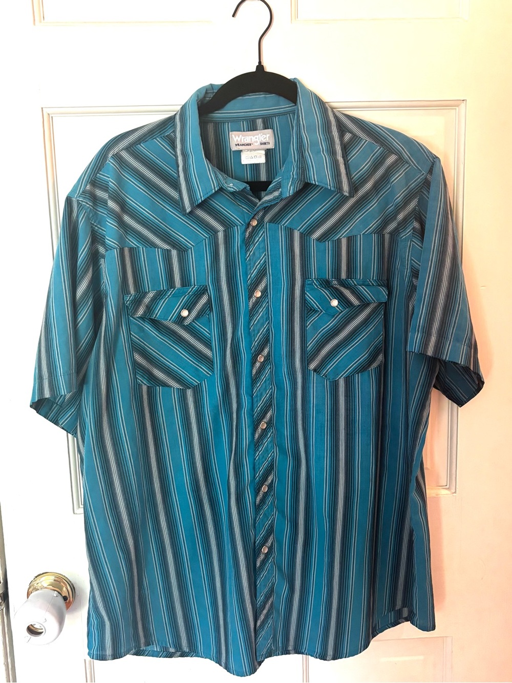 Wrangler Men’s Teal Striped Short-Sleeve Western Shirt Pearl Snap XL